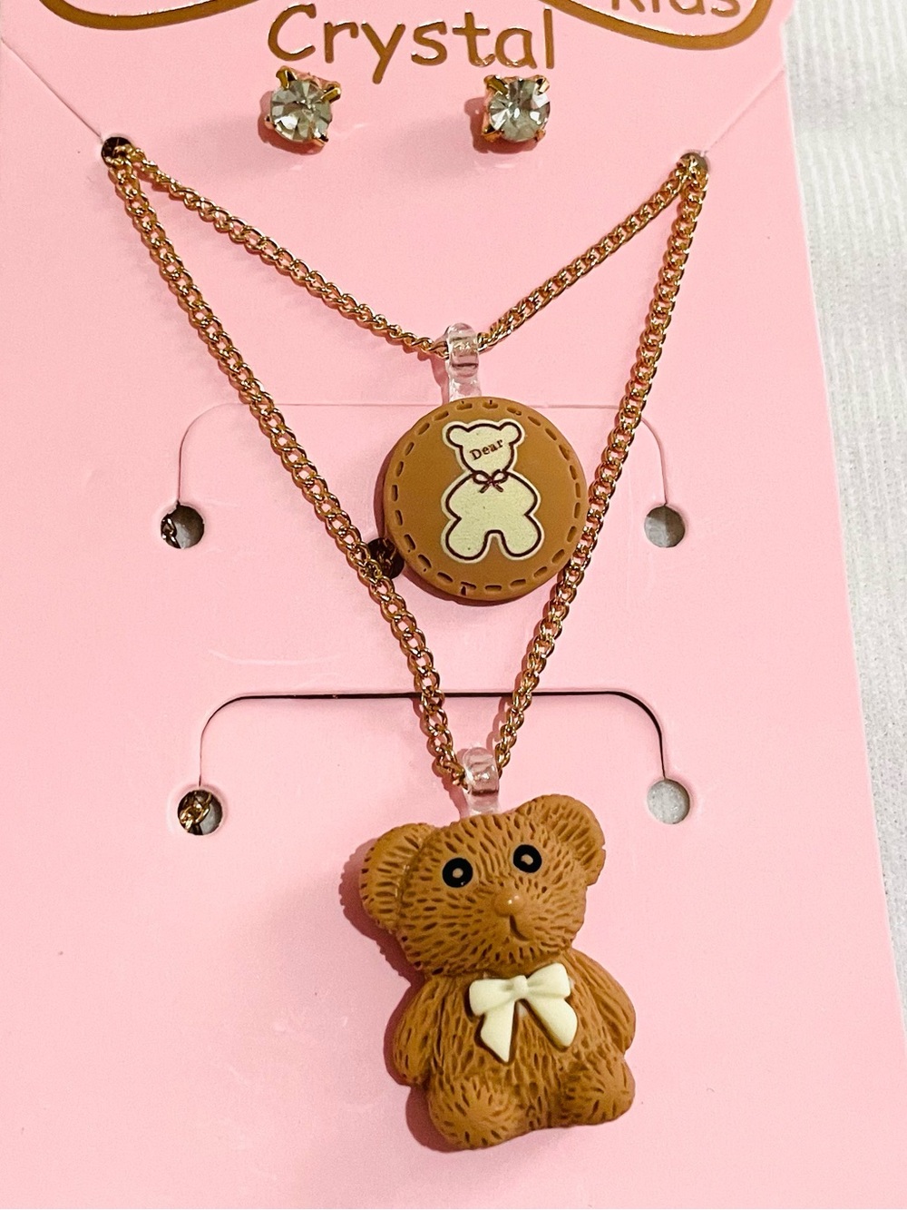 Kids Bear Necklace Set - Brown Teddy Pendant
